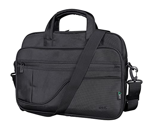 Trust Sydney Laptoptasche aus Recyclingmaterial bis 16 Zoll, mit Schultergurt und Taschen zur Aufbewahrung, Nachhaltige Schultertasche für Reisen, Business, Büro, Schule - Schwarz von Trust