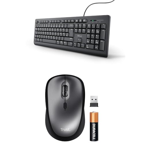 Trust Taro Kabelgebundene Tastatur Deutsches QWERTZ Layout + Leise Funkmaus mit Batterie, USB-Anschluss PC Tastatur und Kompakte Maus Kabellos für Computer Laptop Mac Windows macOS – Schwarz von Trust
