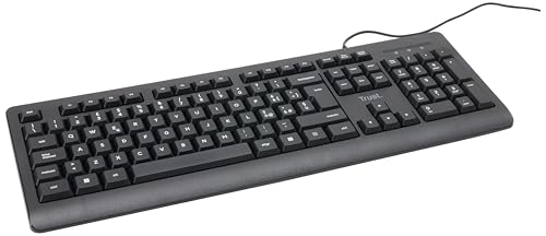 Trust Taro USB-Tastatur, verdrahtet, italienisches Layout QWERTY, PC-Tastatur mit Kabel für Computer/Laptop/Notebook, Mac/Windows, 1,8 m Kabel, flüssigkeitsbeständig, ergonomisch - Schwarz von Trust