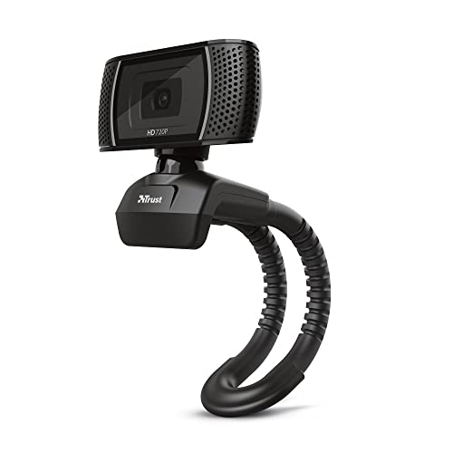 Trust Trino HD Webcam mit Mikrofon, 1280 x 720, 30 FPS, PC Kamera mit Flexibler Ständer und Automatischer Weißabgleich, Videokamera für Video, Chat, Skype, Laptop, Desktop, Computer, Mac – Schwarz von Trust