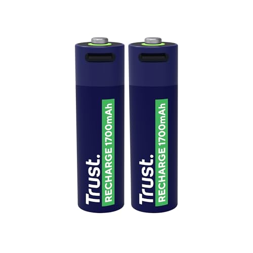 Trust USB-C Wiederaufladbare Batterien AA 2 Stück, Akku AA mit USB-C Anschluss, kein Akkuladegerät Erforderlich, 1700 mAh Hohe Kapazität Wiederaufladbar über Ladegerät/USB Kabel, 2er-Pack Trust USB-C Wiederaufladbare Batterien AA 2 Stück, Akku AA mit USB-C Anschluss, kein Akkuladegerät Erforderlich, 1700 mAh Hohe Kapazität Wiederaufladbar über Ladegerät/USB Kabel, 2er-Pack von Trust