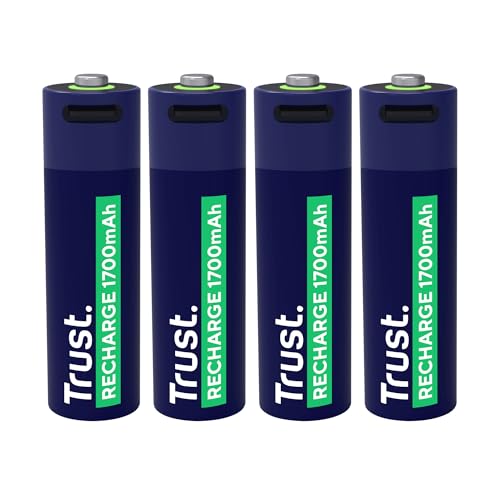 Trust USB-C Wiederaufladbare Batterien AA 4 Stück, Akku AA mit USB-C Anschluss, kein Akkuladegerät Erforderlich, 1700 mAh Wiederaufladbar über Ladegerät, USB Kabel Enthalten, 4er-Pack Trust USB-C Wiederaufladbare Batterien AA 4 Stück, Akku AA mit USB-C Anschluss, kein Akkuladegerät Erforderlich, 1700 mAh Wiederaufladbar über Ladegerät, USB Kabel Enthalten, 4er-Pack von Trust