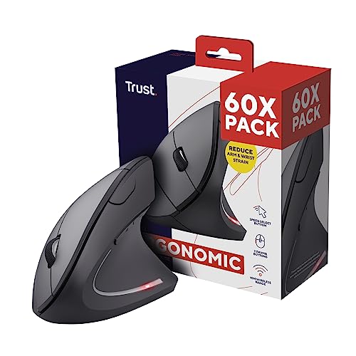 Trust Verto 60 Pack - 60x Kabellose Vertikale Maus, Wireless Ergonomische Maus, Vorbeugung Gegen Mausarm/Tennisarm (RSI Syndrom), Funkmaus für Rechtshänder, PC, Laptop, Mac, mit Batterien von Trust