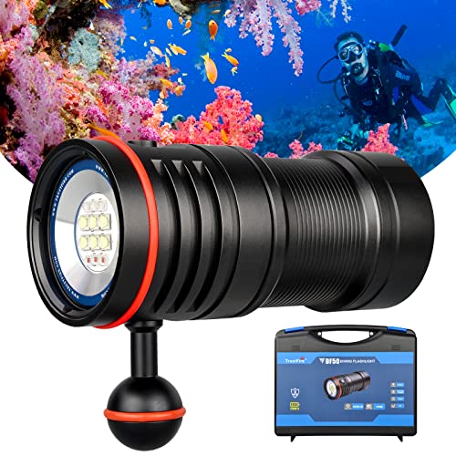 TrustFire DF50 Scuba Tauchlicht, 6500 Lumen Videokamera Fotografie Tauchen LED Taschenlampe, USB Wiederaufladbare Taschenlampe, 70 m Unterwasser, super hell, mit violetten roten weißen Lichtern von TrustFire