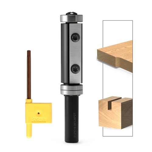 Trvoxviq Wendeplatten Bündigfräser 12mm Schaft, Bündigfräser Oberfräse mit 2-Schnittflächen Austauschbare Hartmetall, D=19mm , NL=50mm Oben unten Lager Bündig Trimmen Router Bits für Kantenbearbeitung von Trvoxviq