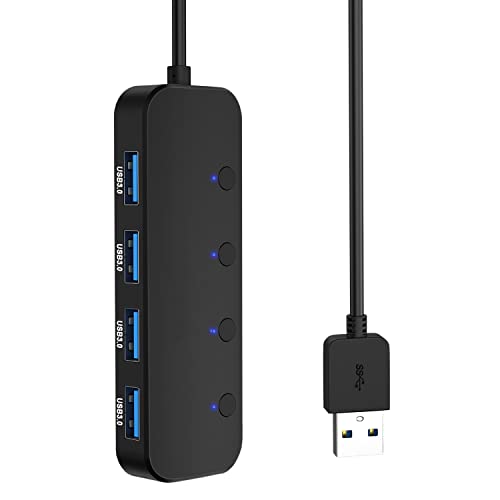 Tsadeer USB-Hub 4 Ports USB 3.0 5 Gbps Hub Splitter mit A Extender mit unabhängigem Netzschalter und LED für PC Laptop von Tsadeer