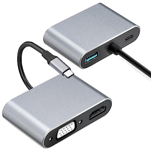 USB C auf VGA HDMI MultiPort Adapter, Ultra Portable 4-in-1 USB Type-C Multiport 4K HDMI VGA Port Hub kompatibel für MacBook Pro/Dell XPS/Samsung Galaxy (Grau) von Tsemy