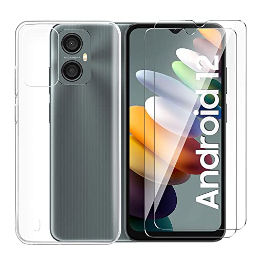 Tsinwe Hülle + 2 Pcs Panzerglasfolie für Blackview A52, Weich Transparent Silikon Handy Hüllen [Stoßfest Kratzfest] [Shock Absorption Schutzhülle] & Schutzfolie Protector Film von Tsinwe