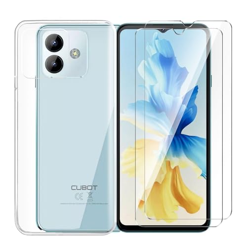 Tsinwe Hülle + 2 Pcs Panzerglasfolie für Cubot Note 40, Weich Transparent Silikon Handy Hüllen [Stoßfest Kratzfest] [Shock Absorption Schutzhülle] & Schutzfolie Protector Film von Tsinwe