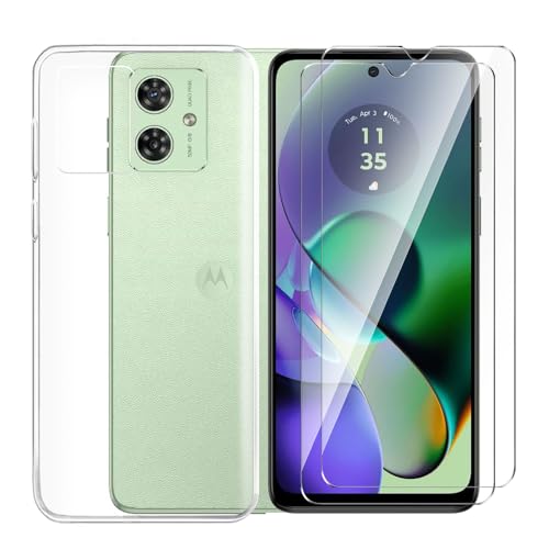 Tsinwe Hülle + 2 Pcs Panzerglasfolie für Motorola Moto G54 5G, Weich Transparent Silikon Handy Hüllen [Stoßfest Kratzfest] [Shock Absorption Schutzhülle] & Schutzfolie Protector Film von Tsinwe