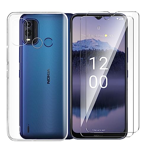 Tsinwe Hülle + 2 Pcs Panzerglasfolie für Nokia G11 Plus, Weich Transparent Silikon Handy Hüllen [Stoßfest Kratzfest] [Shock Absorption Schutzhülle] & Schutzfolie Protector Film von Tsinwe