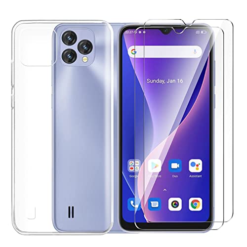 Tsinwe Hülle + 2 Pcs Panzerglasfolie für OSCAL C60, Weich Transparent Silikon Handy Hüllen [Stoßfest Kratzfest] [Shock Absorption Schutzhülle] & Schutzfolie Protector Film von Tsinwe