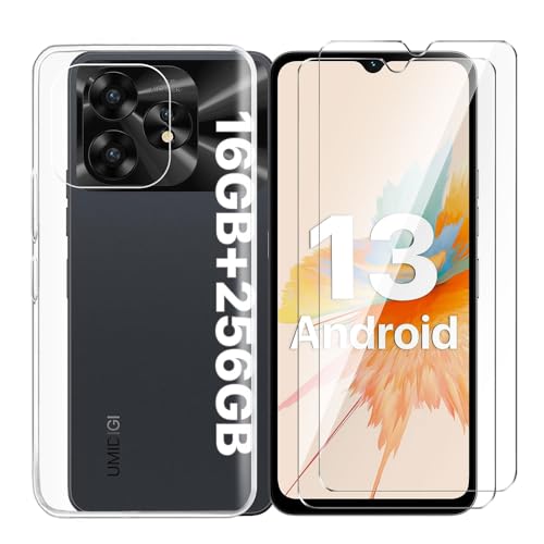 Tsinwe Hülle + 2 Pcs Panzerglasfolie für UMIDIGI A15C, Weich Transparent Silikon Handy Hüllen [Stoßfest Kratzfest] [Shock Absorption Schutzhülle] & Schutzfolie Protector Film von Tsinwe