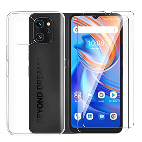 Tsinwe Hülle + 2 Pcs Panzerglasfolie für Umidigi A13 / A13S / A13 Pro, Weich Transparent Silikon Handy Hüllen [Stoßfest Kratzfest] [Shock Absorption Schutzhülle] & Schutzfolie Protector Film von Tsinwe