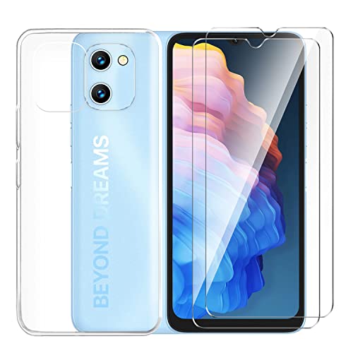 Tsinwe Hülle + 2 Pcs Panzerglasfolie für Umidigi C1, Weich Transparent Silikon Handy Hüllen [Stoßfest Kratzfest] [Shock Absorption Schutzhülle] & Schutzfolie Protector Film von Tsinwe