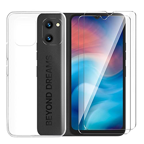 Tsinwe Hülle + 2 Pcs Panzerglasfolie für Umidigi G1, Weich Transparent Silikon Handy Hüllen [Stoßfest Kratzfest] [Shock Absorption Schutzhülle] & Schutzfolie Protector Film von Tsinwe