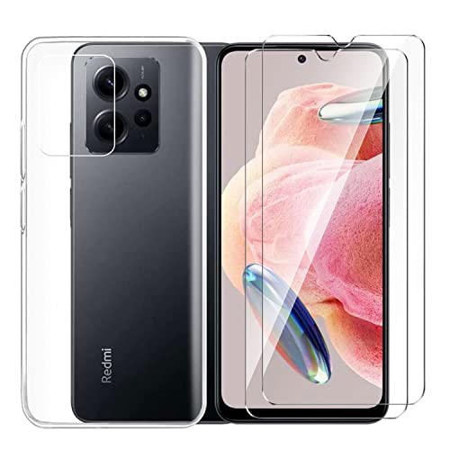 Tsinwe Hülle + 2 Pcs Panzerglasfolie für Xiaomi Redmi Note 12 4G, Weich Transparent Silikon Handy Hüllen [Stoßfest Kratzfest] [Shock Absorption Schutzhülle] & Schutzfolie Protector Film von Tsinwe