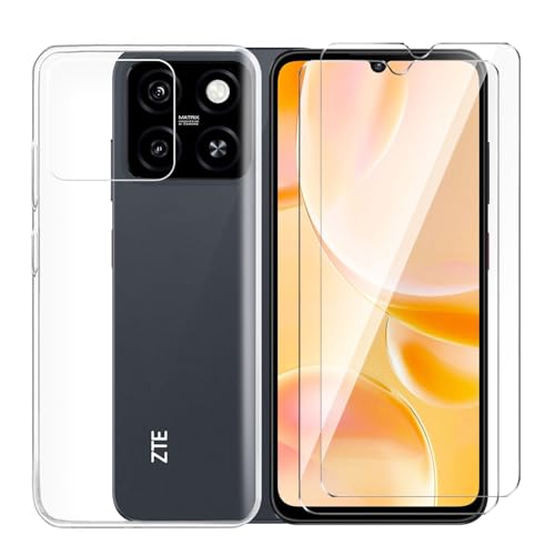 Tsinwe Hülle + 2 Pcs Panzerglasfolie für ZTE Blade A35 / A55, Weich Transparent Silikon Handy Hüllen [Stoßfest Kratzfest] [Shock Absorption Schutzhülle] & Schutzfolie Protector Film von Tsinwe