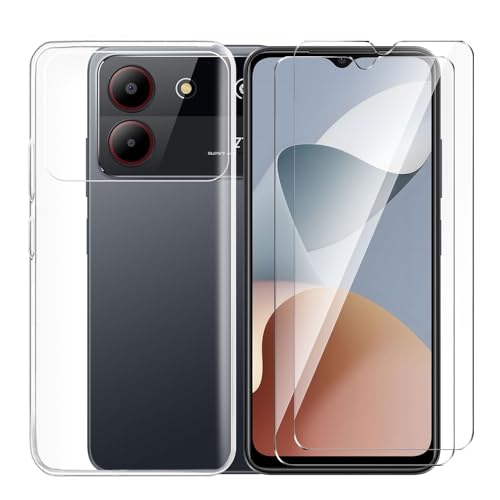 Tsinwe Hülle + 2 Pcs Panzerglasfolie für ZTE Blade A54, Weich Transparent Silikon Handy Hüllen [Stoßfest Kratzfest] [Shock Absorption Schutzhülle] & Schutzfolie Protector Film von Tsinwe