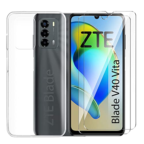 Tsinwe Hülle + 2 Pcs Panzerglasfolie für ZTE Blade A72 4G / V40 Vita, Weich Transparent Silikon Handy Hüllen [Stoßfest Kratzfest] [Shock Absorption Schutzhülle] & Schutzfolie Protector Film von Tsinwe