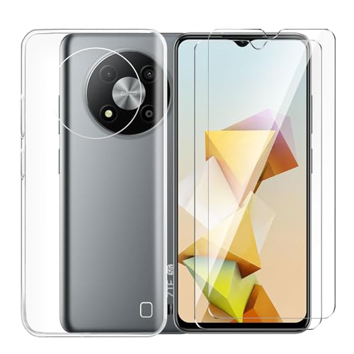 Tsinwe Hülle + 2 Pcs Panzerglasfolie für ZTE Blade A73 5G, Weich Transparent Silikon Handy Hüllen [Stoßfest Kratzfest] [Shock Absorption Schutzhülle] & Schutzfolie Protector Film von Tsinwe