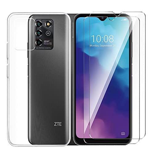 Tsinwe Hülle + 2 Pcs Panzerglasfolie für ZTE Blade V30 Vita, Weich Transparent Silikon Handy Hüllen [Stoßfest Kratzfest] [Shock Absorption Schutzhülle] & Schutzfolie Protector Film von Tsinwe