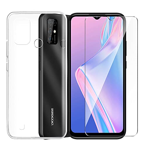 Tsinwe Hülle + Panzerglasfolie für Doogee X96 Pro, Weich Transparent Silikon Handy Hüllen [Stoßfest Kratzfest] [Shock Absorption Schutzhülle] & Schutzfolie Protector Film von Tsinwe