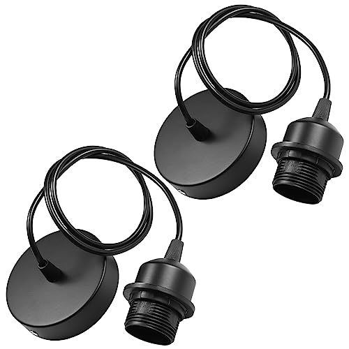 Tsling 2Stück Lampenaufhängung E27 Schwarz,Deckenlampe Lampenfassung mit Schraubring,Retro Decken Pendelleuchte,mit 100cm Höhenverstellbar Kabel,Lampenschirm frei wählbar DIY Lampe Zubehör Wohnzimmer Tsling 2Stück Lampenaufhängung E27 Schwarz,Deckenlampe Lampenfassung mit Schraubring,Retro Decken Pendelleuchte,mit 100cm Höhenverstellbar Kabel,Lampenschirm frei wählbar DIY Lampe Zubehör Wohnzimmer von Tsling