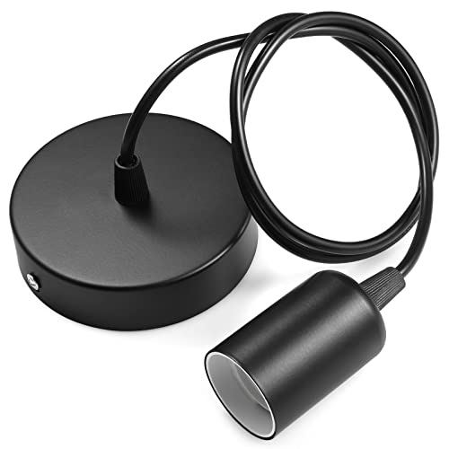 Tsling Metall Lampenaufhängung E27 Schwarz,Vintage Deckenleuchte Lampenfassung mit höhenverstellbarem Kabel 100cm,Esszimmer Pendelleuchte DIY Wand Deckenleuchte,für Schlafzimmer, Küche,Wohnzimmer Tsling Metall Lampenaufhängung E27 Schwarz,Vintage Deckenleuchte Lampenfassung mit höhenverstellbarem Kabel 100cm,Esszimmer Pendelleuchte DIY Wand Deckenleuchte,für Schlafzimmer, Küche,Wohnzimmer von Tsling