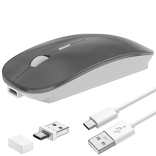Wireless Mouse Slim Rechargeable Maus Kabellos for MacBook Air/Laptop/Ipad/Computer/Windows Android Tablet,Mini Silent Mice,Portable USB Optical 2.4G Wireless Bluetooth Two Mode Computer Mice-Gray von Tsmine