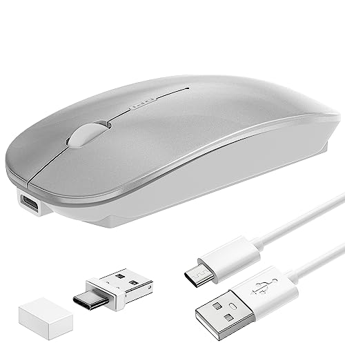 Wireless Mouse Slim Rechargeable Maus Kabellos for MacBook Air/Laptop/Ipad/Computer/Windows Android Tablet,Mini Silent Mice,Portable USB Optical 2.4G Wireless Bluetooth Two Mode Computer Mice-Sliver von Tsmine