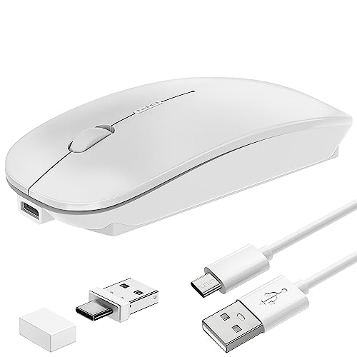 Wireless Mouse Slim Rechargeable Maus Kabellos for MacBook Air/Laptop/Ipad/Computer/Windows Android Tablet,Mini Silent Mice,Portable USB Optical 2.4G Wireless Bluetooth Two Mode Computer Mice-White von Tsmine