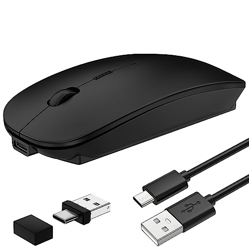 Wireless Mouse Slim Rechargeable maus kabellos for MacBook Air/ Mac Pro/Laptop/Ipad /Pad PC /Computer/Windows Android Tablet,Mini Silent Mice,Portable USB Optical 2.4G Wireless Bluetooth Two Mode Computer Mice-Black von Tsmine