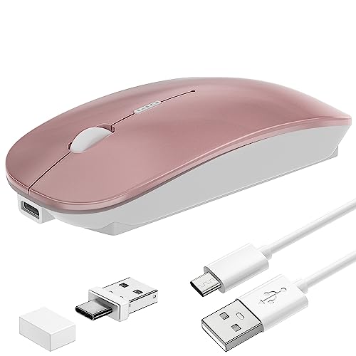 Wireless Mouse Slim Rechargeable maus kabellos for MacBook Air/ Mac Pro/Laptop/Ipad /Pad PC /Computer/Windows Android Tablet,Mini Silent Mice,Portable USB Optical 2.4G Wireless Bluetooth Two Mode Computer Mice-Rose Gold von Tsmine