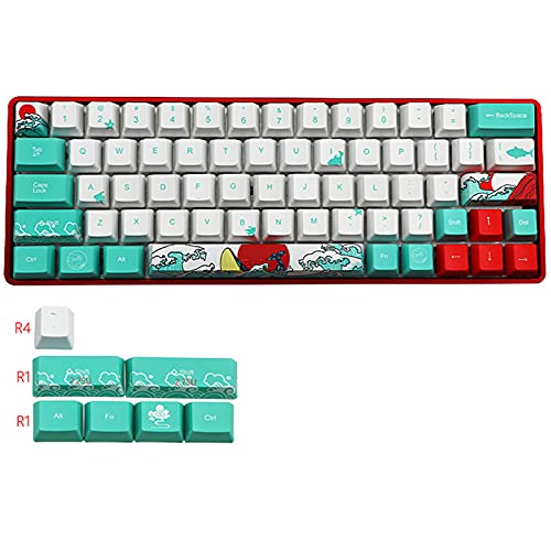 Keycaps, 71 Keycaps PBT Keycaps OEM-Profil Custom Keycap Farbsublimation Korallenmeer Englisch Japanisch Koreanisch Russisch Keycaps für 61/64 Mechanische Tastatur Poker Keys (Englisch) von Tsung