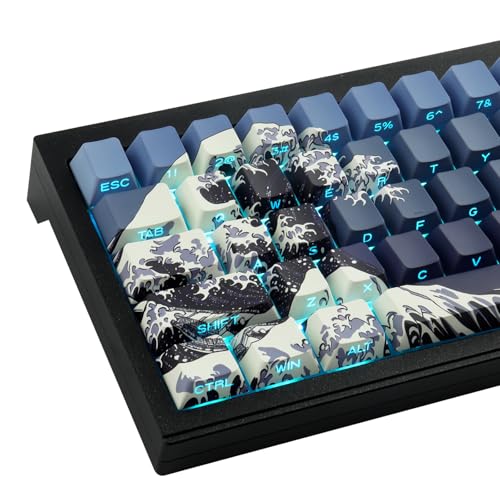 Tsungup PBT-Tastenkappen, 75 %, seitlicher Druck, 131 Tasten, individueller Farbstoff, kühles Durchscheinendes Tastenkappen-Set, Wave of Kanagawa dunkelblaue Tastenkappen, Kirschprofil-Tastenkappen Tsungup PBT-Tastenkappen, 75 %, seitlicher Druck, 131 Tasten, individueller Farbstoff, kühles Durchscheinendes Tastenkappen-Set, Wave of Kanagawa dunkelblaue Tastenkappen, Kirschprofil-Tastenkappen von Tsungup