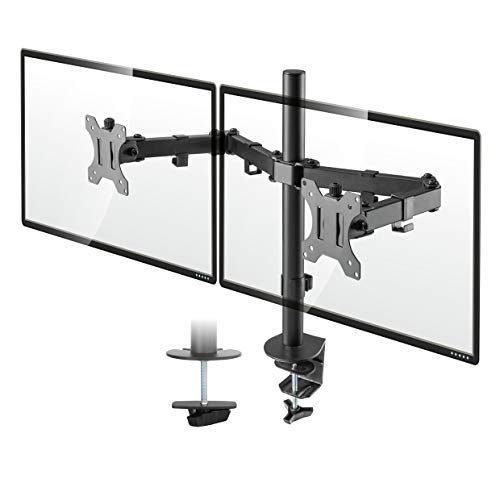 Ttap Monitorhalterung für 13-32-Zoll-Bildschirme - Doppelarm-Schreibtischständer mit Klemme - Ergonomische 90° Neigung, 360° Drehung & 180° Schwenkarm - VESA-Maße: 75x75-100x100 (Doppelarm) von Ttap