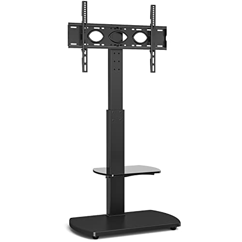 Ttap TV-Ständer für 81,3-165 cm große Fernseher mit schwarzem Holzsockel und einzelner Glasablage/mit drehbarer und höhenverstellbarer Halterung, Schwarz von Ttap