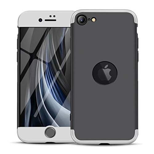 Ttimao Kompatibel mit iPhone SE 2020 Hülle PC Hardcase [Displayschutzfolie] Kratzfest Shockproof Ultradünne 360 Grad Full-Cover Case 3-in-1-Schutzhülle (Silber Schwarz) von Ttimao