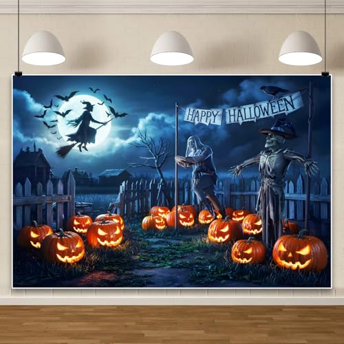 Ttincceer 2.2x1.5m Happy-Halloween-Hintergrund für Fotografie Horrordorf Nacht böser Kürbis Fotohintergrund gruseliger Vollmond Fliegende Hexe Narbe Party-Dekoration Banner Studio-Requisite Vinyl Ttincceer 2.2x1.5m Happy-Halloween-Hintergrund für Fotografie Horrordorf Nacht böser Kürbis Fotohintergrund gruseliger Vollmond Fliegende Hexe Narbe Party-Dekoration Banner Studio-Requisite Vinyl von Ttincceer