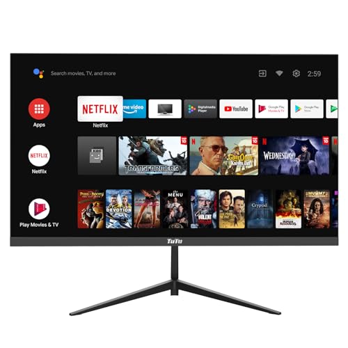 TuTu Smart Monitor 25 Zoll Android OS VA Panel FHD 1080P/60Hz, integrierter Lautsprecher, WiFi, Bluetooth, ultradünn, dreiseitig Rahmenlos, Zugriff auf Netflix, Prime Video, YouTube usw. von TuTu