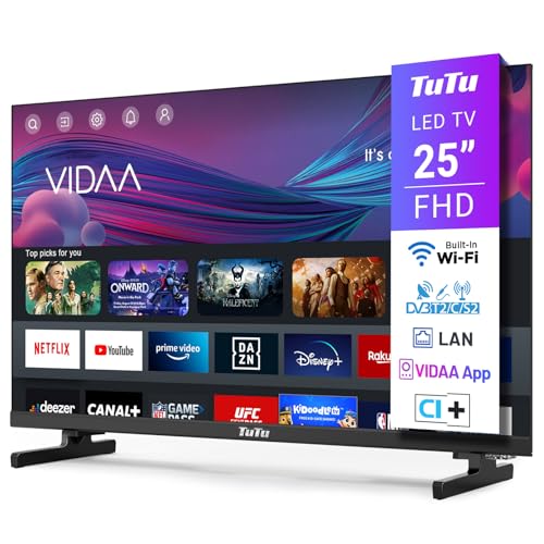 TuTu Smart TV 25 Zoll (64 cm) Full HD VIDAA Fernseher mit WLAN Triple Tuner (DVB-T/T2, DVB-C, DVB-S/S2) APP Store HDMI USB (TUV25FQ1B, 2024) von TuTu