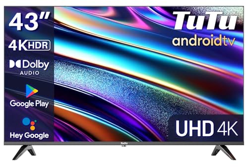 TuTu TUS43UQ1A Smart TV 43 Zoll (108 cm) 4K UHD LED Fernseher Android TV mit WLAN, HDR, Triple Tuner DVB-C/S/S2/T/T2, Bluetooth, Prime Video, Netflix, YouTube, DAZN, Disney+ von TuTu