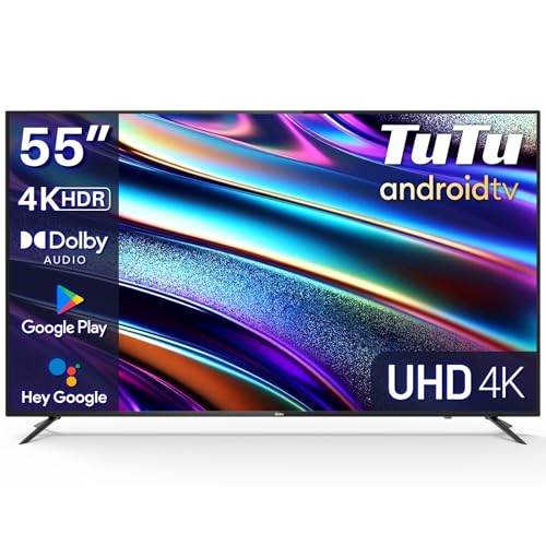 TuTu TUS55UD1A Smart TV 55 Zoll, 4K UHD Android Fernseher mit WLAN, HDR, HLG, APP Store, Triple Tuner (DVB-C/S/S2/T/T2), Bluetooth, HDMI, USB von TuTu