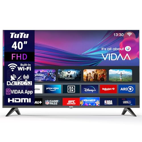 TuTu TUV40FQ1 Smart TV 40 Zoll (100 cm) FHD Fernseher mit WLAN, Triple Tuner (DVB-T/T2, DVB-C, DVB-S/S2), App Store, Prime Video, Netflix, YouTube, DAZN, Disney+ von TuTu