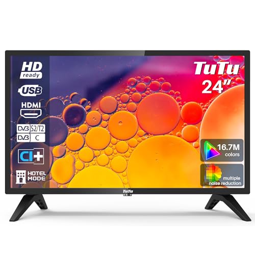 TuTu TV 24 Zoll Fernseher HD Ready Triple Tuner (DVB-T/T2-C-S/S2) HDMI USB Hotelmodus(2023) von TuTu