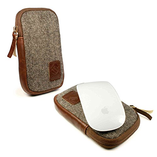 Tuff-Luv Herringbone Tweed Travel case für Apple Magic Mouse 1 & 2 - Braun von Tuff-Luv