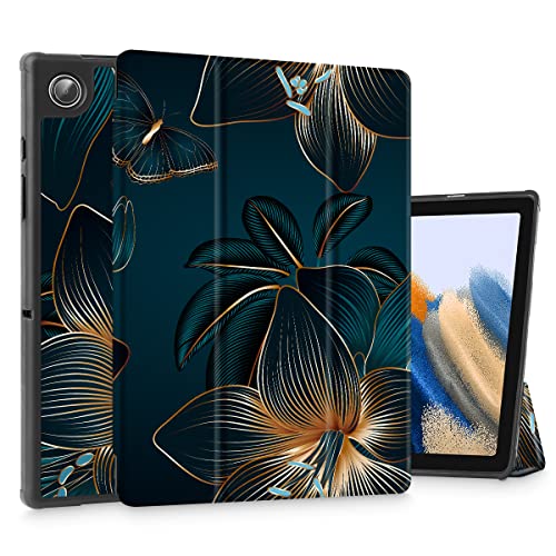 Tuiklol Galaxy Tab A8 Hülle, Samsung 10,5 Zoll Tablet Hülle 2022 Slim TPU Hard Back Shell Eingebauter Stifthalter Trifold Stand Cover Auto Wave/Sleep für A8 Modell SM-X200/X205/X207, Schwarzer von Tuiklol