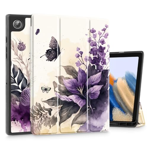 Tuiklol Tablet-Schutzhülle für Samsung Tab A9 Plus 2023, schlanke TPU-Schutz, Hartschale, automatische Wake/Sleep-Funktion für Galaxy Tab A9+ 27,9 cm (11 Zoll), violette Blumen von Tuiklol