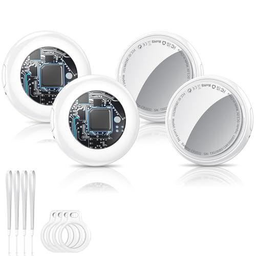 Air Tag (weiß), 4er-Pack, Bluetooth-Tracker funktioniert mit Apple Find My (nur iOS), Schlüsselfinder und Artikelsucher, Smart-Tag mit Schutzhülle/Schlüsselanhänger/Lanyard, Tracker-Tag für Schlüssel von Tukio